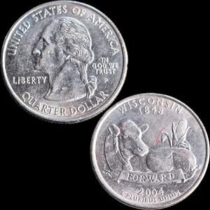 DDO Doubled Ear 2004P Wisconsin State Quarter With Added Heavy Machine Doubling